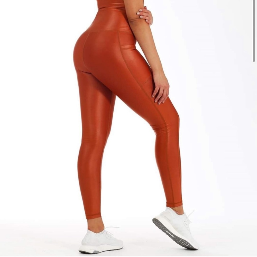 Ethos High Waisted Liquid Leggings Burnt Orange